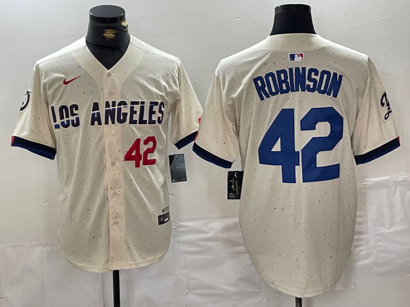 Men Los Angeles Dodgers #42 Robinson Cream Fashion Nike Game MLB Jersey style 3